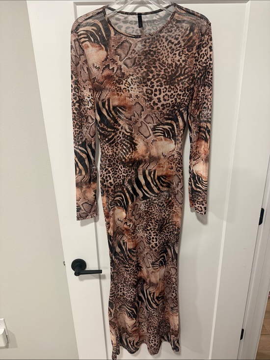 Nelly Dresses & Skirts - Sheer Mesh Animal Print Long Sleeve Maxi Dress